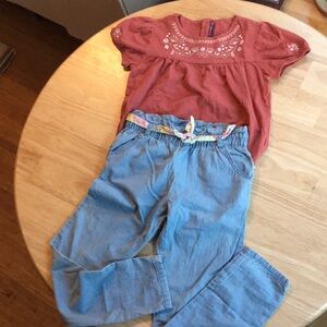 Rust Top and Light Blue Pants Set